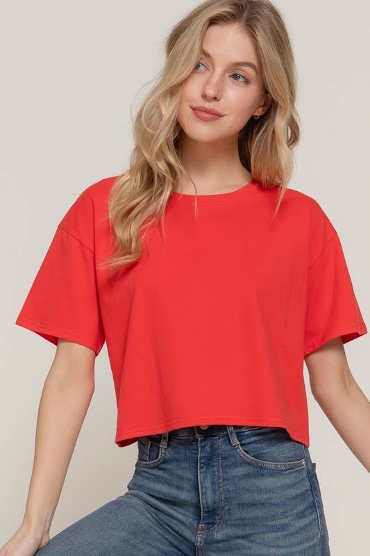 Short Sleeve Oversize Crop Cotton Knit Tee