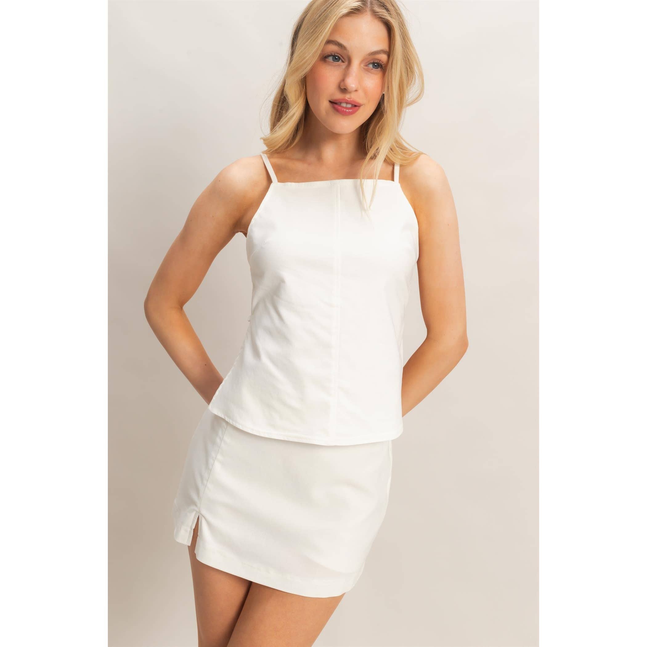 White Straight Neck Top & Skort