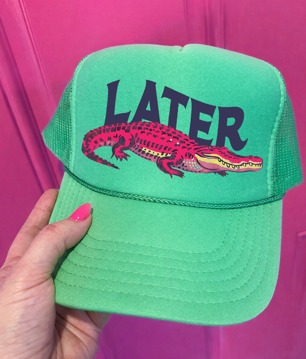 Pink Later Gator - Cactus Green  Trucker